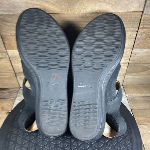 Clarks Collection Womens Size 9M Platform Wedge Sandals Black Strappy Slingback - Picture 9 of 10